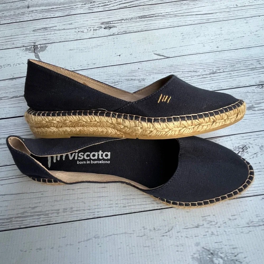 Viscata Barcelona NEW Womens Black Canvas dOrsay Espadrille Spain 39 Coastal